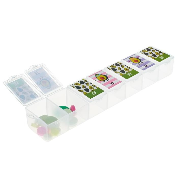 Таблетница &laquo;Авокадо&raquo;, 7 секций, русские буквы, 15,5 х 3,4 см.