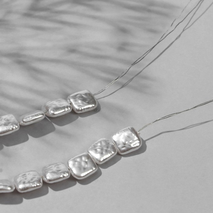 Бусины пластиковые на нити &laquo;Жемчуг&raquo; прямоугольник 1,1&times;1&times;0,5 см, (набор 110 шт.), цвет белый
