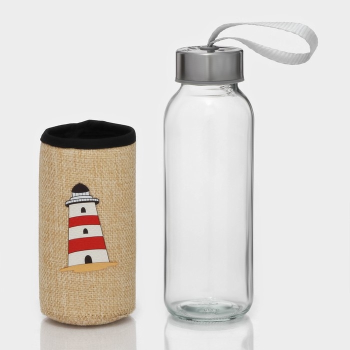 Бутылка для воды стеклянная в чехле &laquo;У моря&raquo;, 300 мл, h=17,5 см, рисунок МИКС