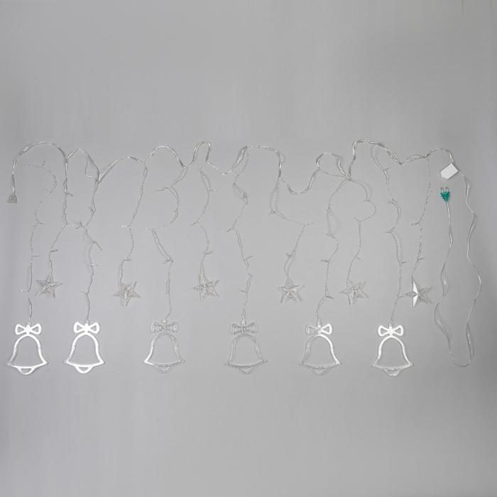 Гирлянда &laquo;Бахрома&raquo; 2.4 &times; 0.9 м с насадками &laquo;Колокольчики&raquo;, IP20, прозрачная нить, 138 LED, свечение белое, 8 режимов, 220 В