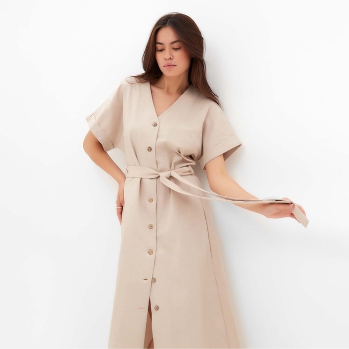 Платье женское на пуговицах MIST Summer time, бежевый, р.44 Платье женское на пуговицах MIST Summer time, бежевый, р.44