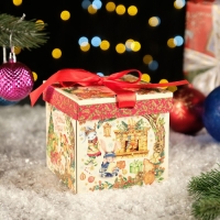 Новый год. Коробка подарочная складная "ХэппиТайм" 12,5 х 12,5 х 12 см.