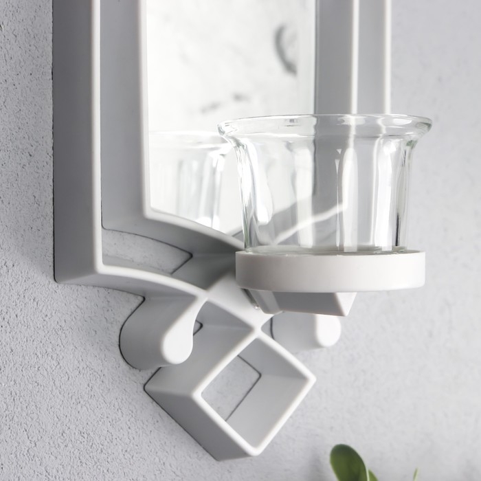 Подсвечник пластик, стекло на 1 свечу "Зеркальный свет" набор 2 шт d-4 см белая 8х11,5х37 см   90688