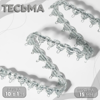 Тесьма декоративная, 15 мм, 10 &plusmn; 1 м, цвет серебряный