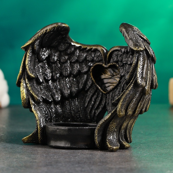 Подсвечник Подсвечник "Крылья ангела" черный с золотом, 12см