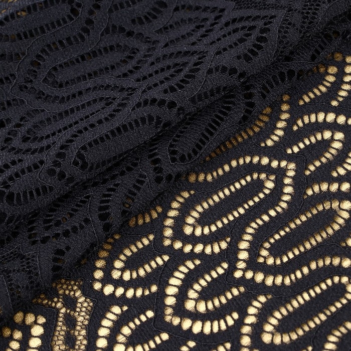 Кружевная эластичная ткань, 185 мм &times; 2,7 &plusmn; 0,5 м, цвет чёрный