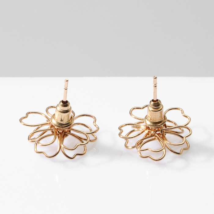 Серьги металл &laquo;Цветочек&raquo; сердце, цвет золото