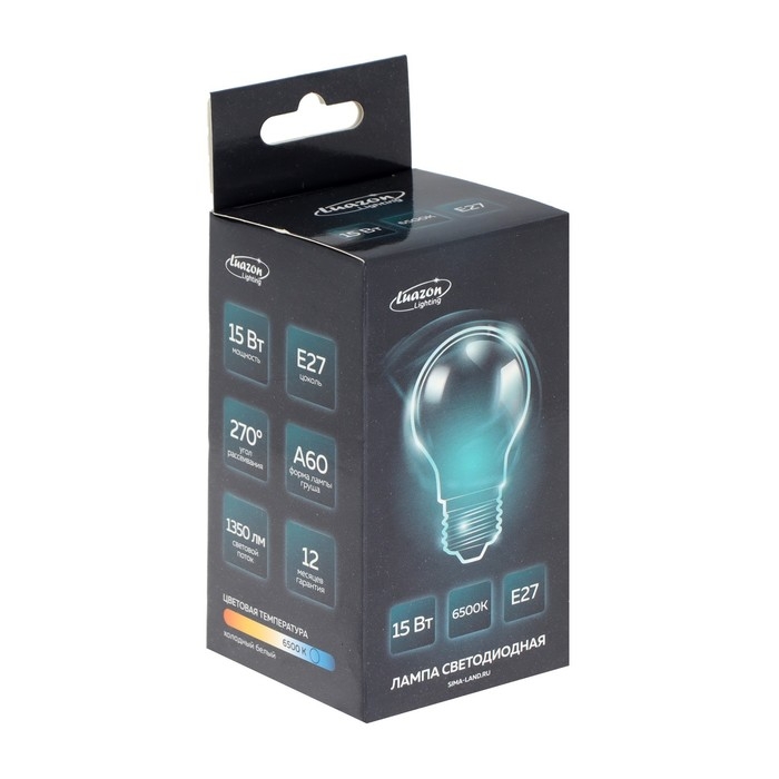 Лампа cветодиодная Luazon Lighting, A60, 15 Вт, E27, 1350 Лм, 6500 К, холодный белый Лампа cветодиодная Luazon Lighting, A60, 15 Вт, E27, 1350 Лм, 6500 К, холодный белый