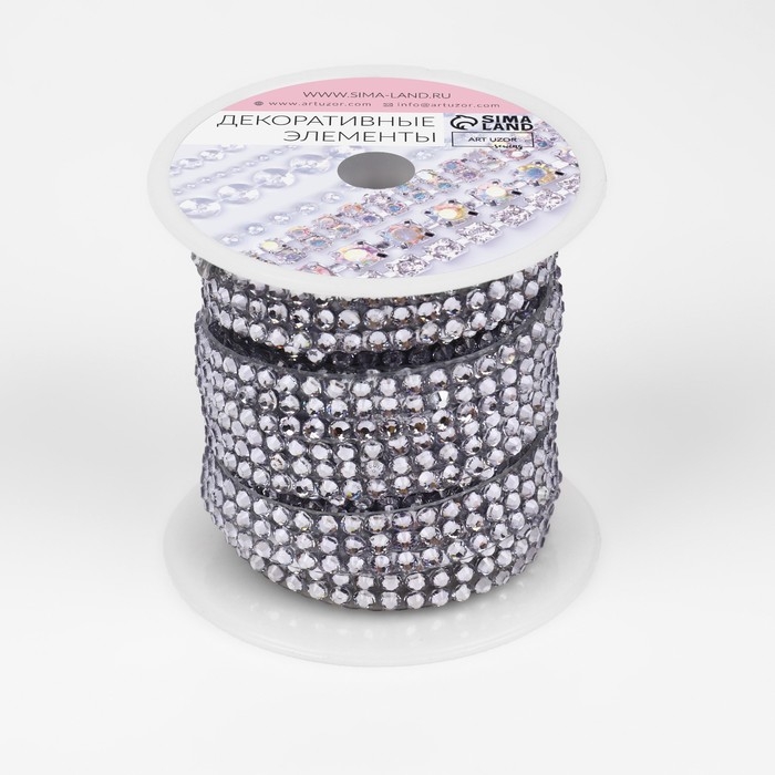 Стразы термоклеевые, d = 3 мм, ширина - 10 мм, 4,5 &plusmn; 0,5 м, цвет серебряный