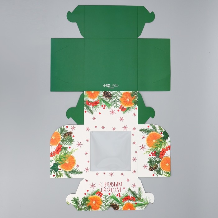 Коробка складная на 4 капкейка с окном &laquo;С Новым годом&raquo;, 16 х 16 х 10 см, Новый год