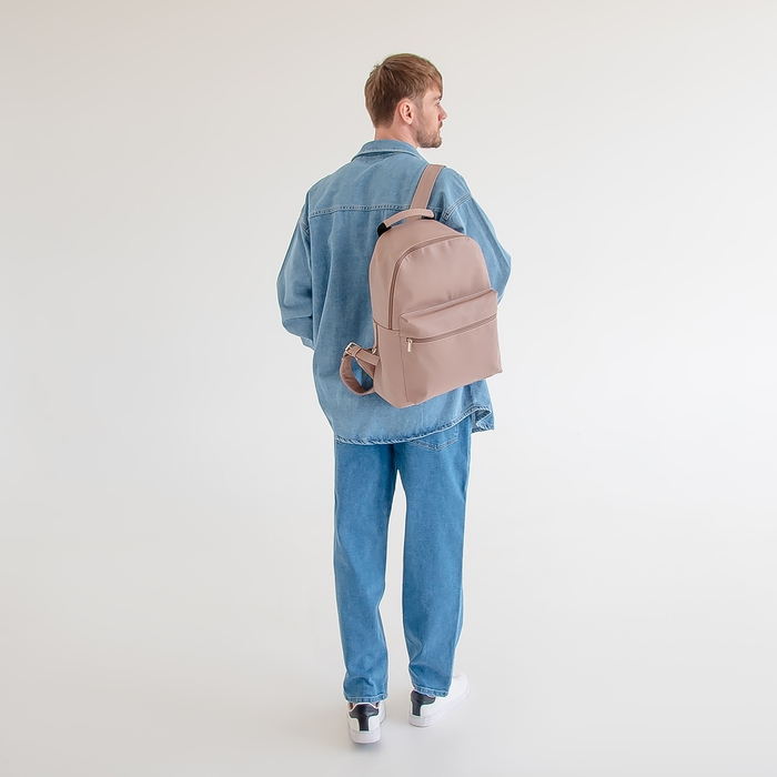 Рюкзак городской TEXTURA из экокожи на молнии, наружный карман, цвет бежевый