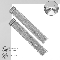 Серьги висячие со стразами &laquo;Голливуд&raquo; прямоугольник, 8 рядов, цвет белый в серебре, 12 см