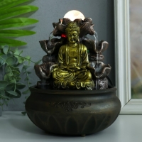 Фонтан настольный с подсветкой "Будда у фонтана с лотосом" 16х16х21 см
