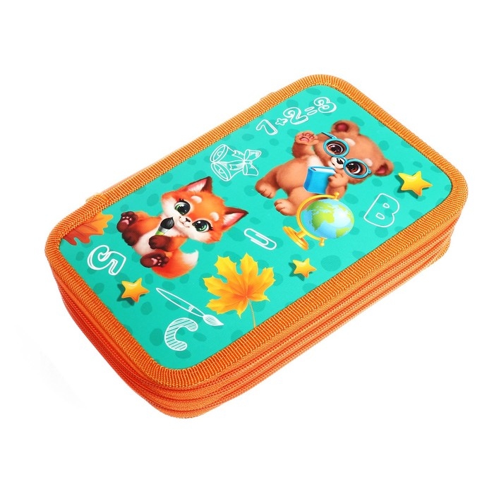 Пенал 3 секции, 125 х 205 х 55 мм, Calligrata 30П26/3 "Зверята", ламинированный картон