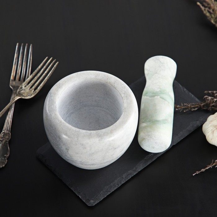 Ступка с пестиком из камня Доляна &laquo;Мрамор&raquo;, 10&times;8 см, цвет белый