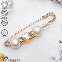 Булавка &laquo;Кубик&raquo; 6,5см, цвет бело-коричневый в золоте