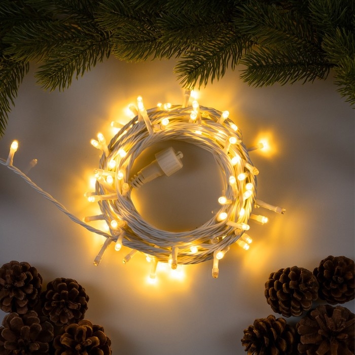 Гирлянда &laquo;Нить&raquo; 10 м, IP44, УМС, белая нить, 100 LED, свечение тёплое белое, мерцание всех светодиодов, 24 В