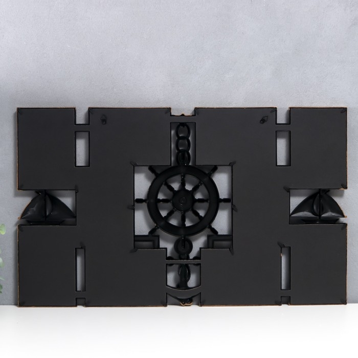 Фоторамка пластик на 10 фото 10х15 см "Якорь и штурвал" тёмное золото 41х68 см