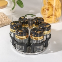 Набор для специй из стекла на подставке Magistro &laquo;Чёрный мрамор&raquo;, 6 шт, цвет чёрный