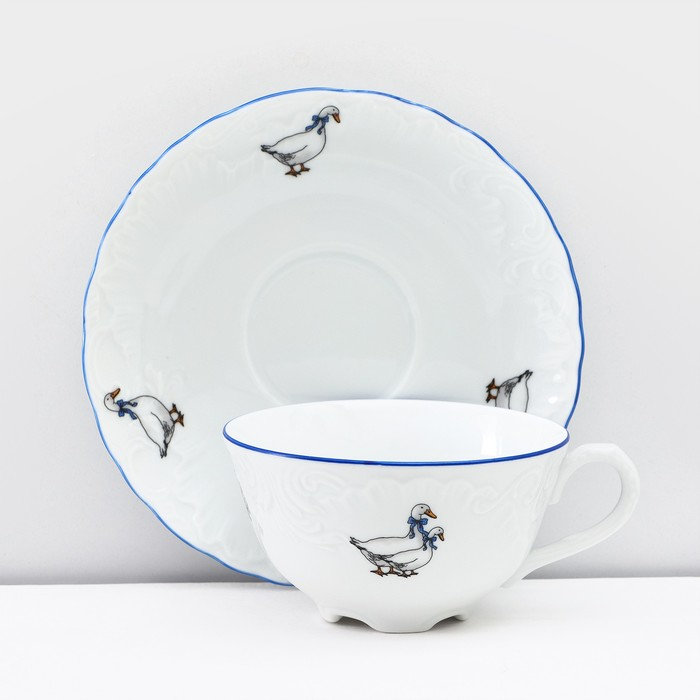 Чайный сервиз на 6 персон &laquo;Рококо. Гуси&raquo;, 12 предметов: чашка 220 мл, блюдце d=15,5 см
