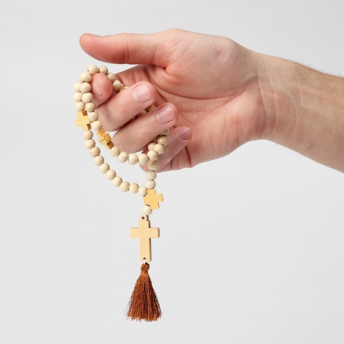 Чётки деревянные «Православные» 50 бусин через крестик, цвет молочный Чётки деревянные «Православные» 50 бусин через крестик, цвет молочный