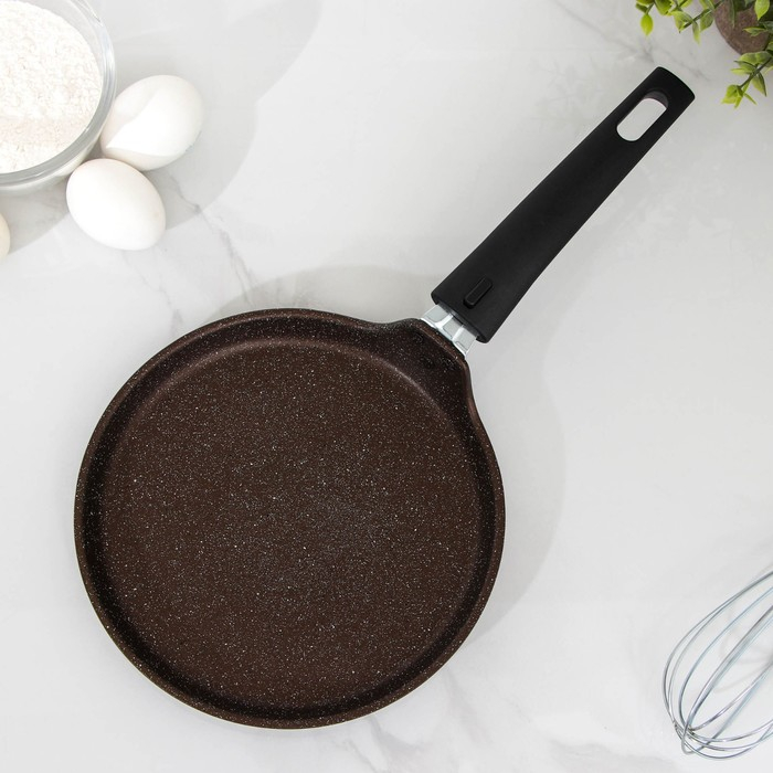 Сковорода блинная , d=20 см, пластиковая ручка, антипригарное покрытие, цвет кофейный мрамор