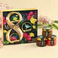 Подарочный набор &laquo;8 марта&raquo;: шоколадная паста 30 г., карамель со вкусом солёной карамели 30 г., крем-мёд с клубникой 30 г.