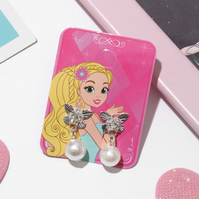 Серьги детские &laquo;Выбражулька&raquo; принцесска, бабочки с бусиной, цвет МИКС