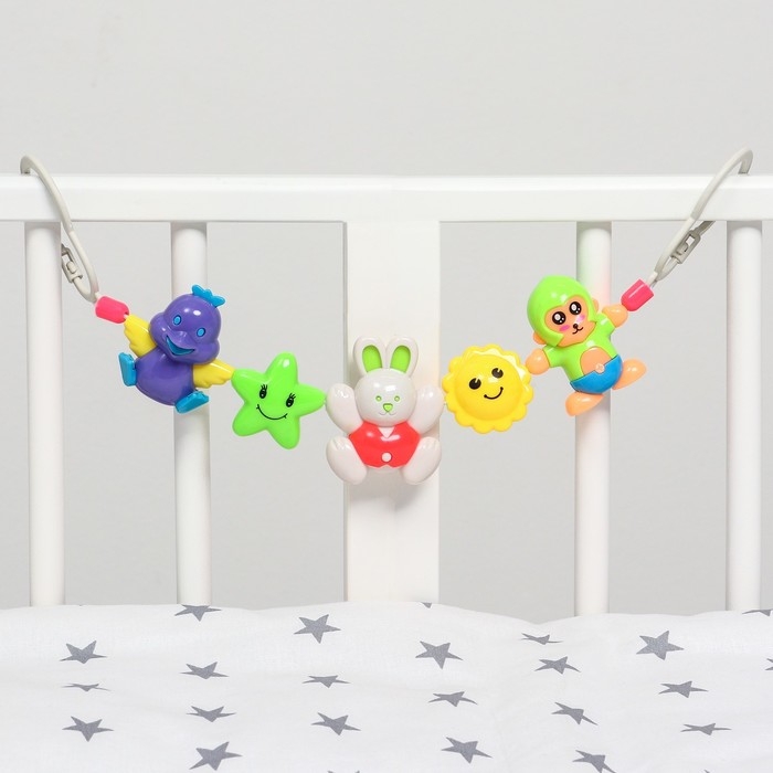 Растяжка на коляску/кроватку &laquo;Цыпленок, зайчик, обезьянка&raquo;, 3 игрушки, цвет МИКС, Крошка Я