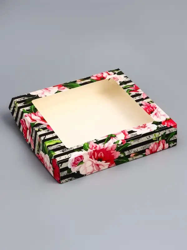 Коробка складная &laquo;Весенние пионы&raquo; 20&times;20&times;4 см