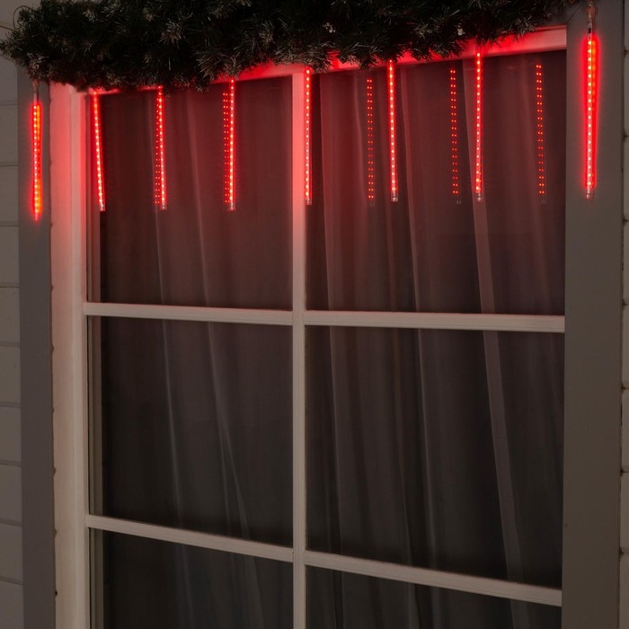 Гирлянда &laquo;Сосульки&raquo; 2.5 &times; 0.3 м, IP65, прозрачная нить, 192 LED, свечение красное с эффектом стекания, 12 В