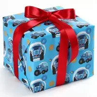 Упаковочная бумага, 70х100 см, Синий трактор