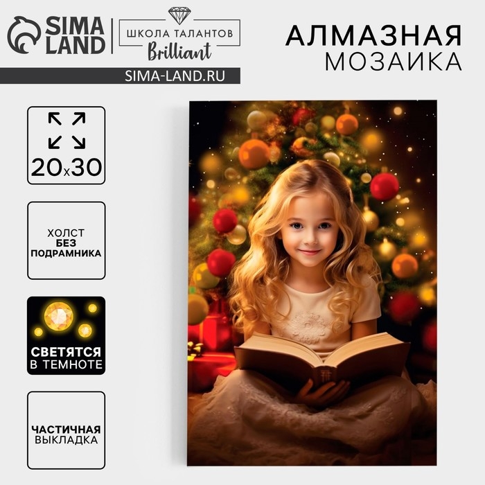 Алмазная мозаика на новый год с частичным заполнением со светящимися стразами на холсте &laquo;Волшебная ночь&raquo;, 20 х 30 см, новогодний набор для творчества