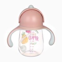 Поильник - непроливайка детский с силиконовой трубочкой &laquo;Фрукты&raquo;, 260 мл., с ручками, розовый
