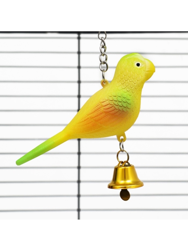 Игрушка для птиц "Птичка" с колокольчиком, 11.9 х 3.4 х 12.5 см, жёлтая