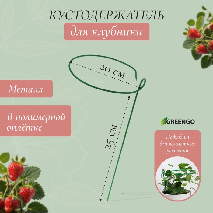 Кустодержатель для клубники, d = 20 см, h = 25 см, ножка d = 0.3 см, металл, зелёный, Greengo Кустодержатель для клубники, d = 20 см, h = 25 см, ножка d = 0.3 см, металл, зелёный, Greengo