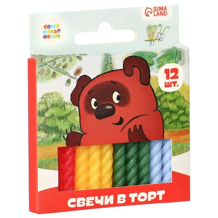 Свечи для торта &laquo;Винни-Пух&raquo;, 12 штук, Союзмультфильм
