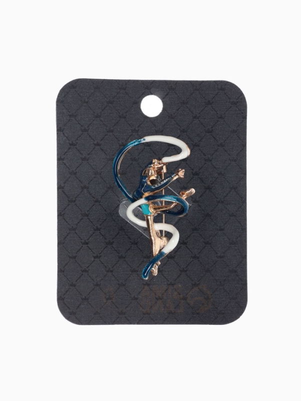 Брошь &laquo;Гимнастка&raquo; с лентой, цвет синий в золоте