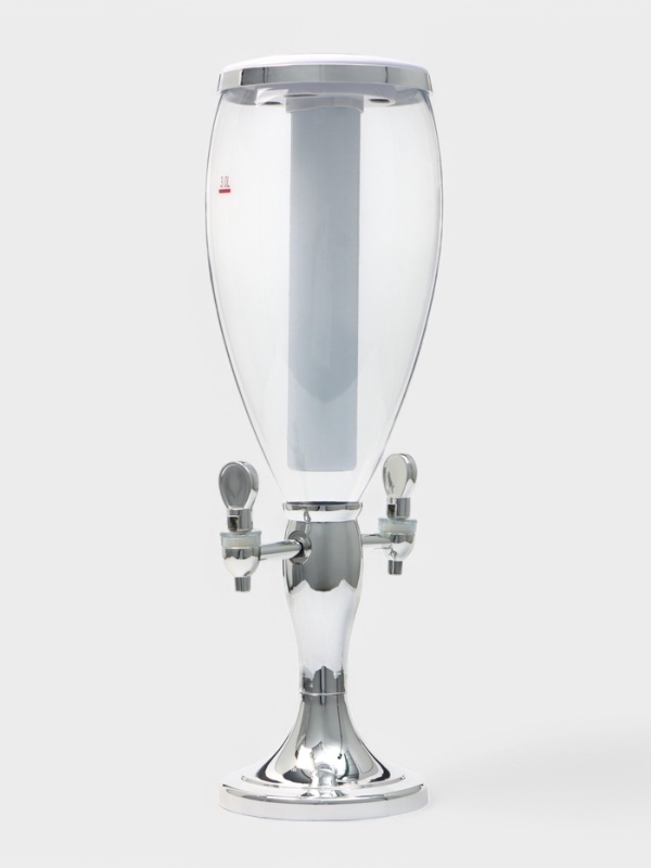 Башня пивная VaviloneDouble, 3 л, ёмкость для льда, подсветка, пластик, серебристая