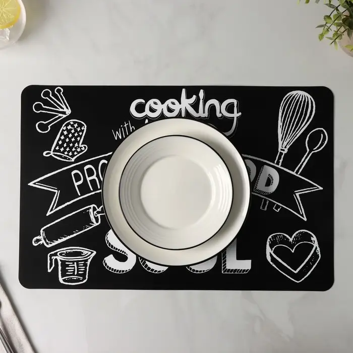 Салфетка сервировочная на стол &laquo;Кулинария&raquo;, 42&times;27 см, чёрная