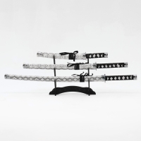 Макет оружия &laquo;Сувенирные катаны на подставке 3в1. Серая змея&raquo;, подарочный набор, ножны кожзам, 47 см; 70 см; 89 см