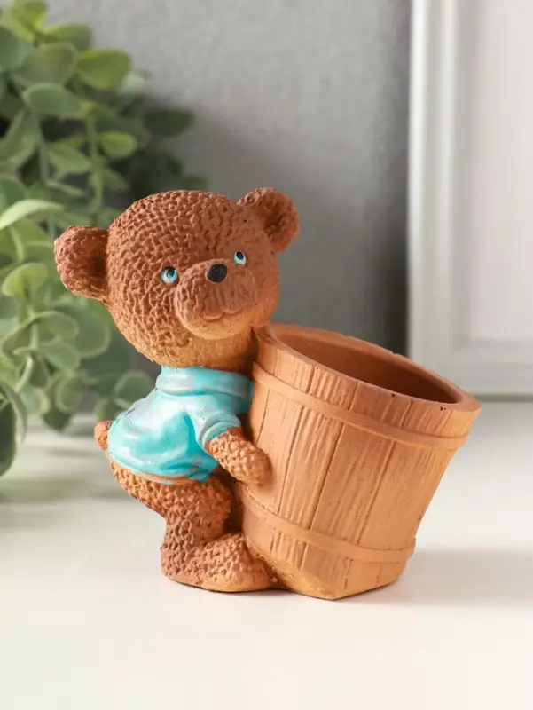 Подставка для мелочей &laquo;Медведь с горшком&raquo; 9&times;10&times;6 см, мультиколор, гипс