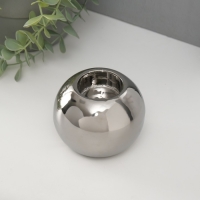 Подсвечник керамика на 1 свечу "Шар" d=3,5 см серебро 9,5х9,5х6,5 см