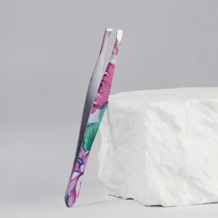 Пинцет скошенный, узкий, 8.5 см, рисунок МИКС