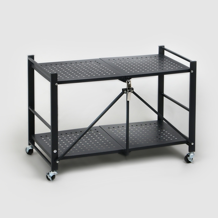 Стеллаж складной на колесах, 2 полки, 71,5&times;34&times;55, цвет чёрный матовый