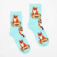 Носки женские &laquo;Лиса в коробке&raquo;, цвет мятный, размер 23-25