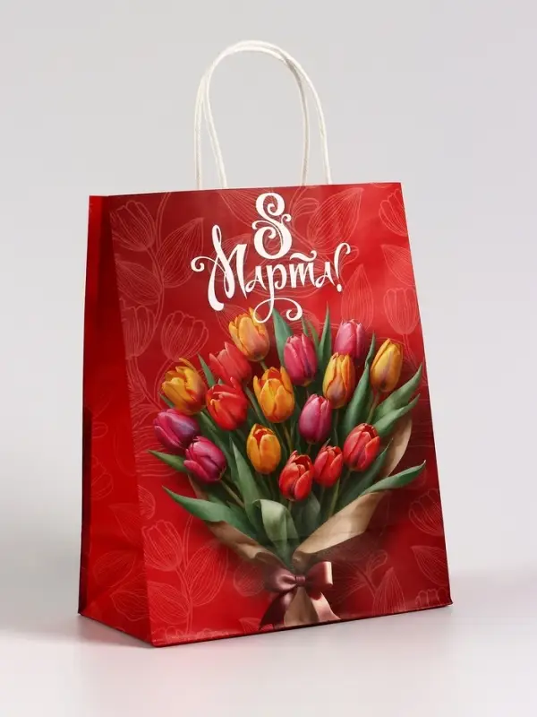 Пакет подарочный крафт, &laquo;8 Марта&raquo;, 21&times;11&times;27 см