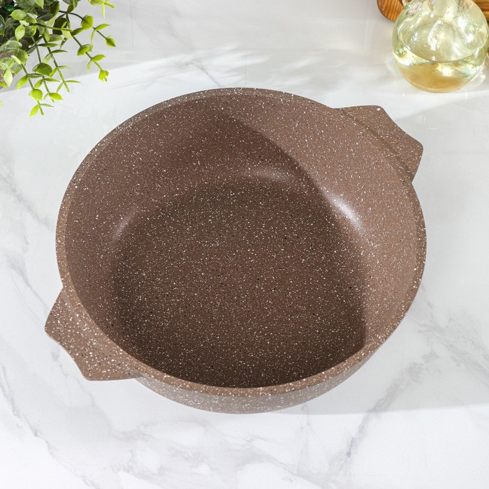 Жаровня &laquo;Гранит Brown&raquo;, 2,4 л, d=26 см, стеклянная крышка, антипригарное покрытие, цвет коричневый