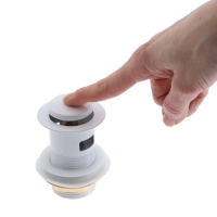 Донный клапан ZEIN engr, маленькая кнопка, с переливом, нержавеющая сталь, белый