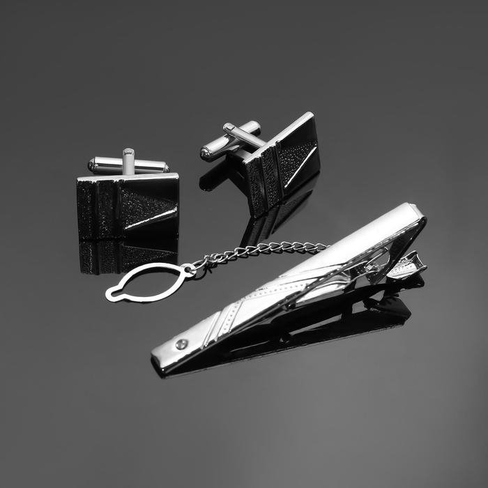 Набор мужской медный «Запонки + Зажим для галстука» резьба, цвет серебро Набор мужской медный «Запонки + Зажим для галстука» резьба, цвет серебро